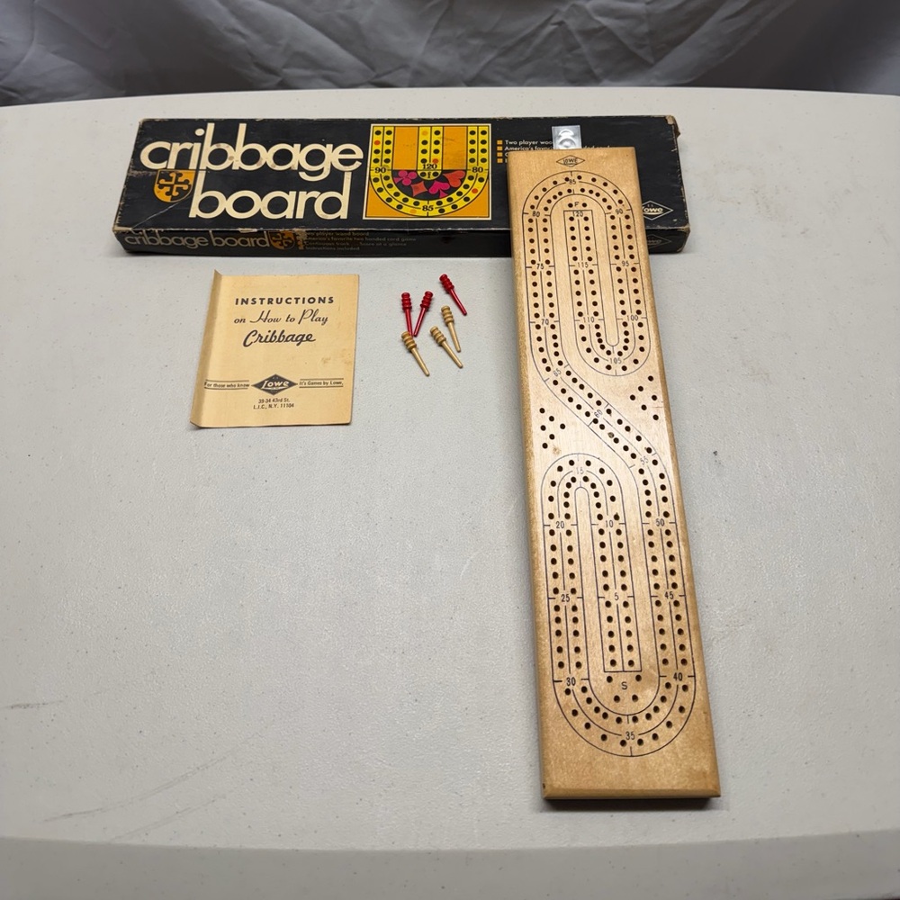 Vintage E.S. Lowe Cribbage Board Set Continuous w/ Rare Box 1968 Made in USA